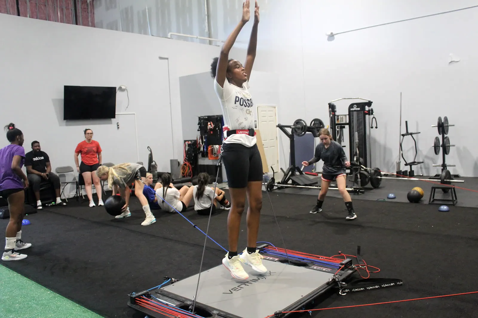 Athlete on a VertiMax jump trainer